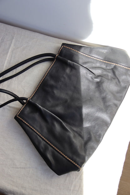 Marco Buggiani Black Leather Bag with Contrast Stitching