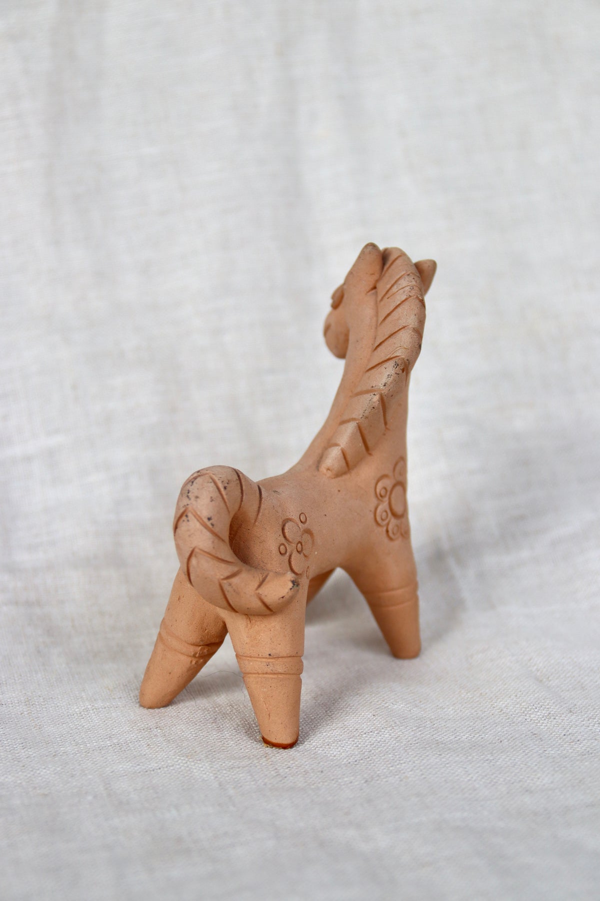 handcrafted traditional folk art style unglazed terracotta horse figurine