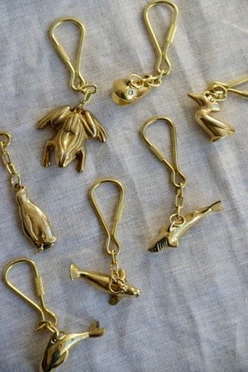 Vintage Brass Sea Animal Keychains