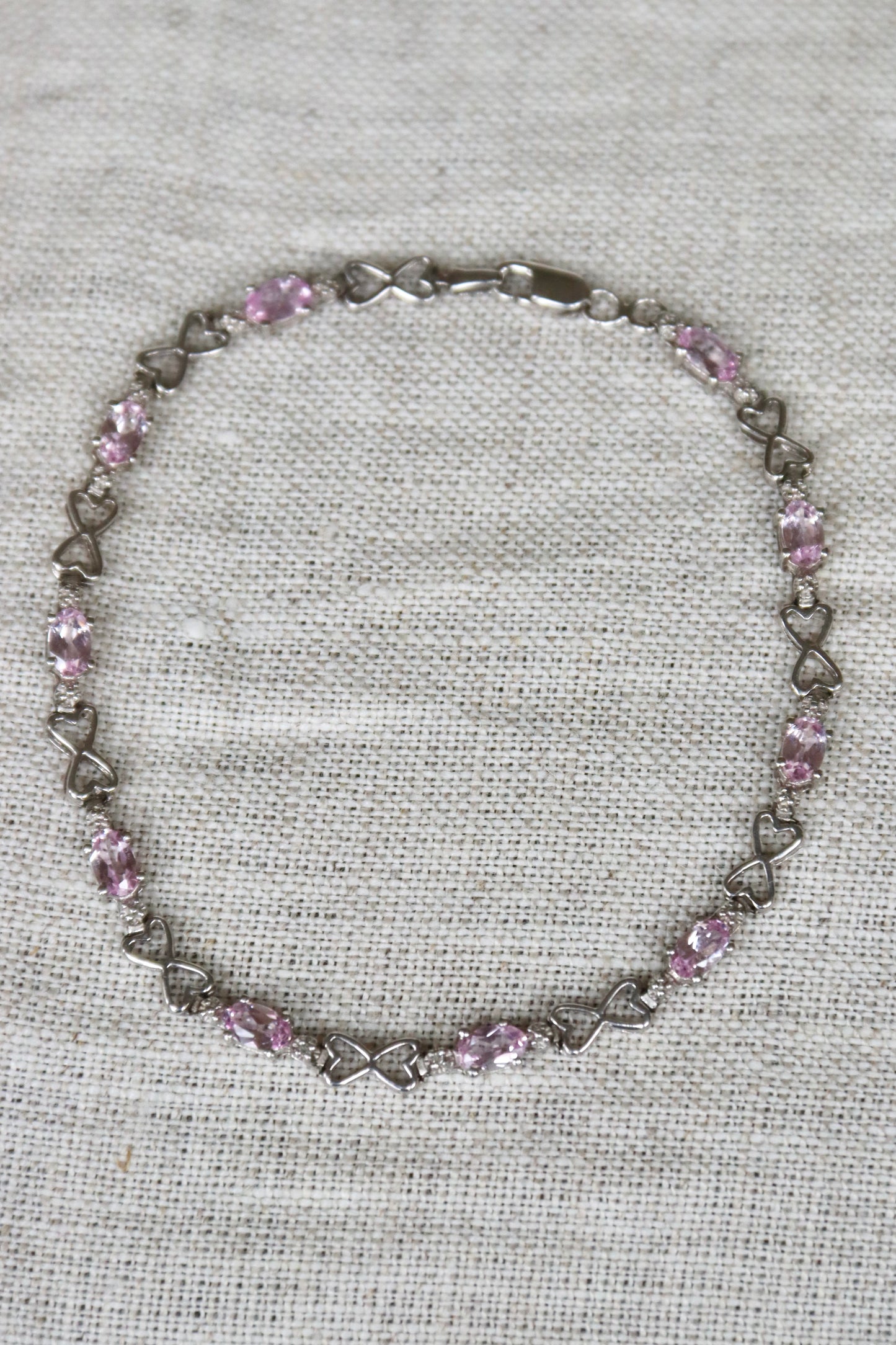 10K White Gold, Pink Sapphire and Diamond Bracelet