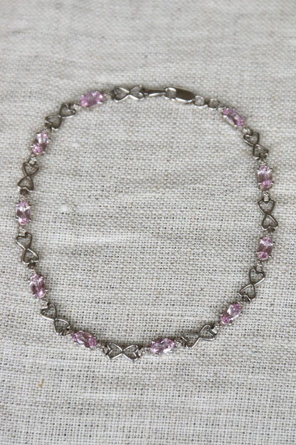 10K White Gold, Pink Sapphire and Diamond Bracelet