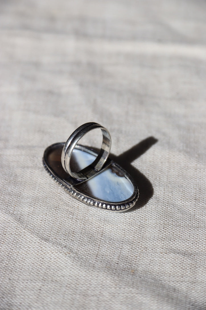Blue Owyhee Opal and Sterling Silver Ring
