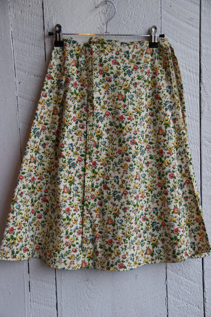 Floral and Butter Yellow Lined Wrap Skirt - 1970s