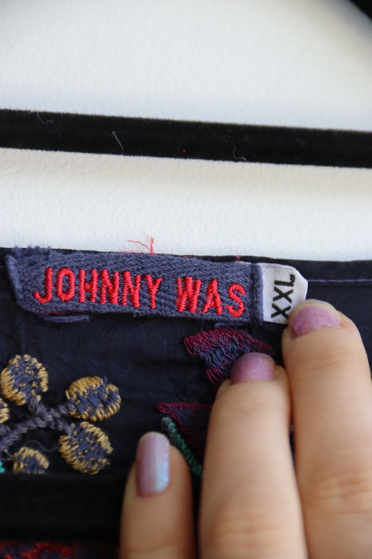 Johnny Was Blue Embroidered Top