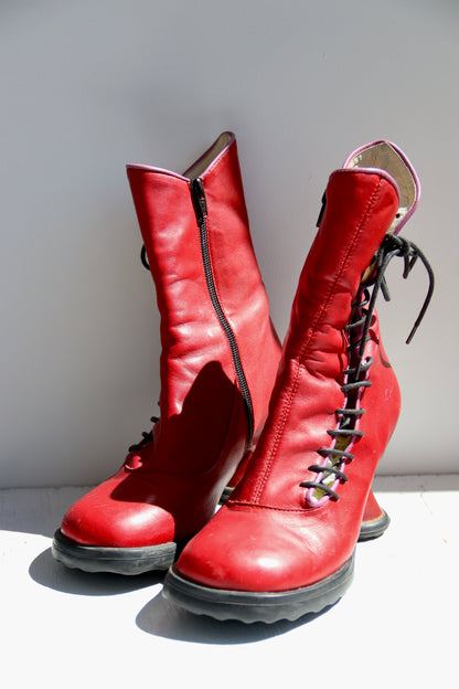 John Fluevog "Lover" Red Heeled Boots