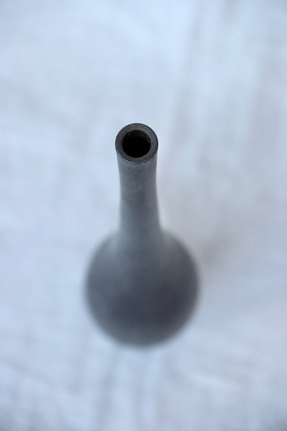 Japanese style black ceramic tear-drop shaped vase