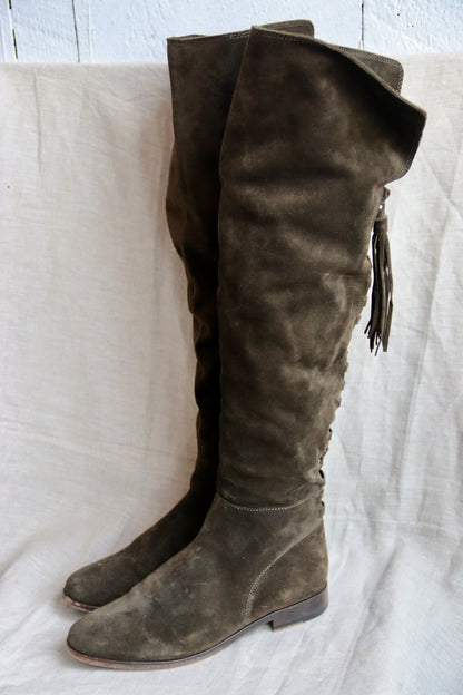 Frye Knee High Lace Up Suede Boots