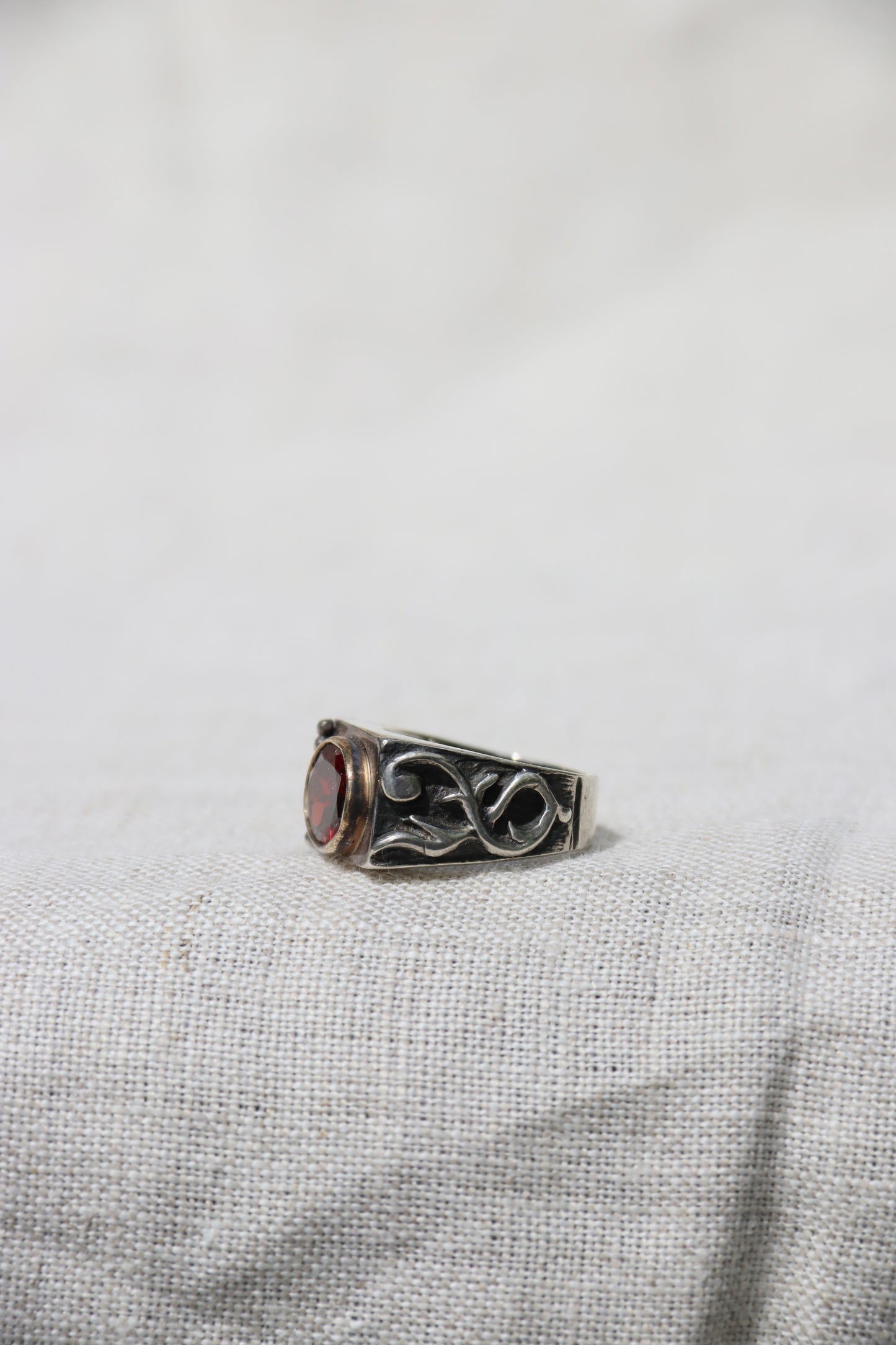 Sterling Silver Garnet Ring with 18k Gold Details