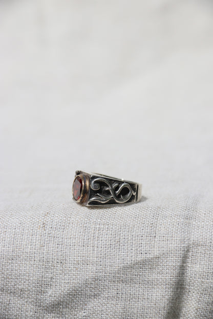 Sterling Silver Garnet Ring with 18k Gold Details