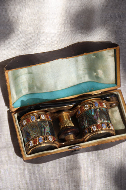 Antique Alabaster Inlay Opera Glasses