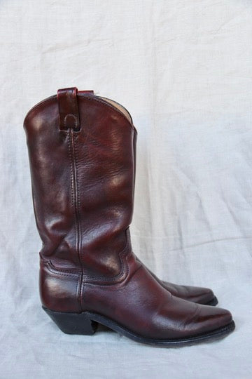 Vintage Burgundy Leather Cowboy Boots