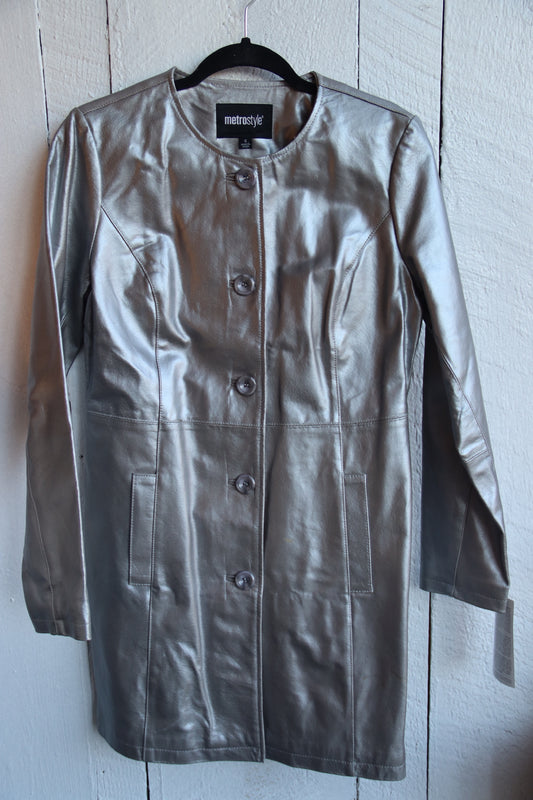 Metrostyle Silver Leather Coat