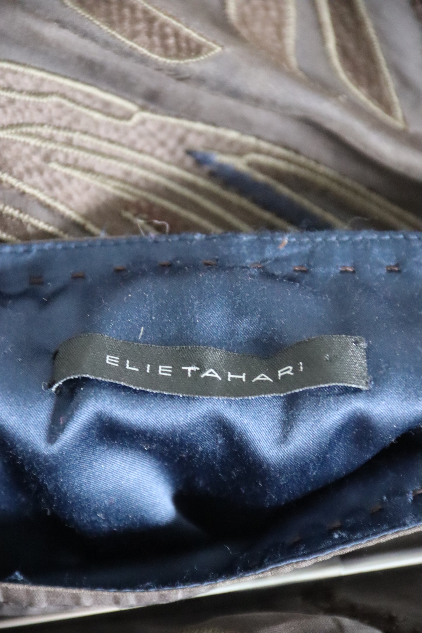 Elie Tahari Brown and Blue Silk Satin Skirt