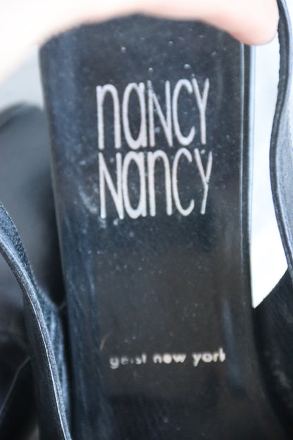 Nancy Geitz Black Square Toe Slingback Heels