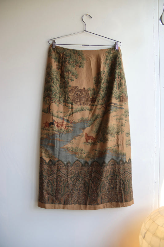 Lauren Ralph Lauren vintage "Balmoral Hunt Scene" wrap skirt