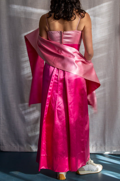 Vintage 60s Harry Keiser Pink Satin Evening Gown with Wrap Stole