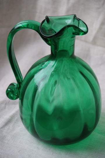 Vintage Dark green hand blown glass pitcher
