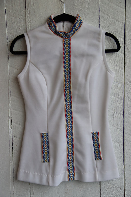 White Tennis Dress with Ribbon Details - 1970s