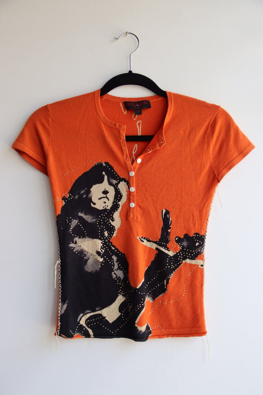 Raw 7 orange short-sleeve cashmere sweater