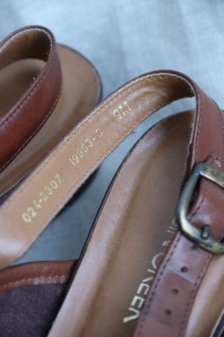 Cabin Creek Brown Leather Woven Slingbacks