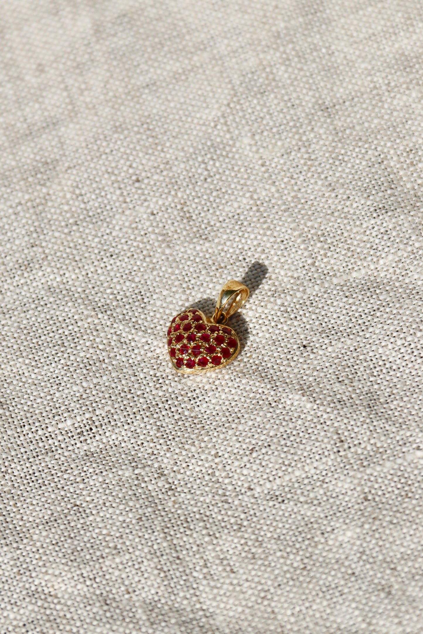Pavé Ruby Heart Pendant - 14K Yellow Gold