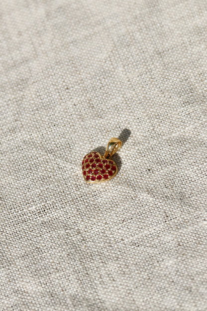 Pavé Ruby Heart Pendant - 14K Yellow Gold