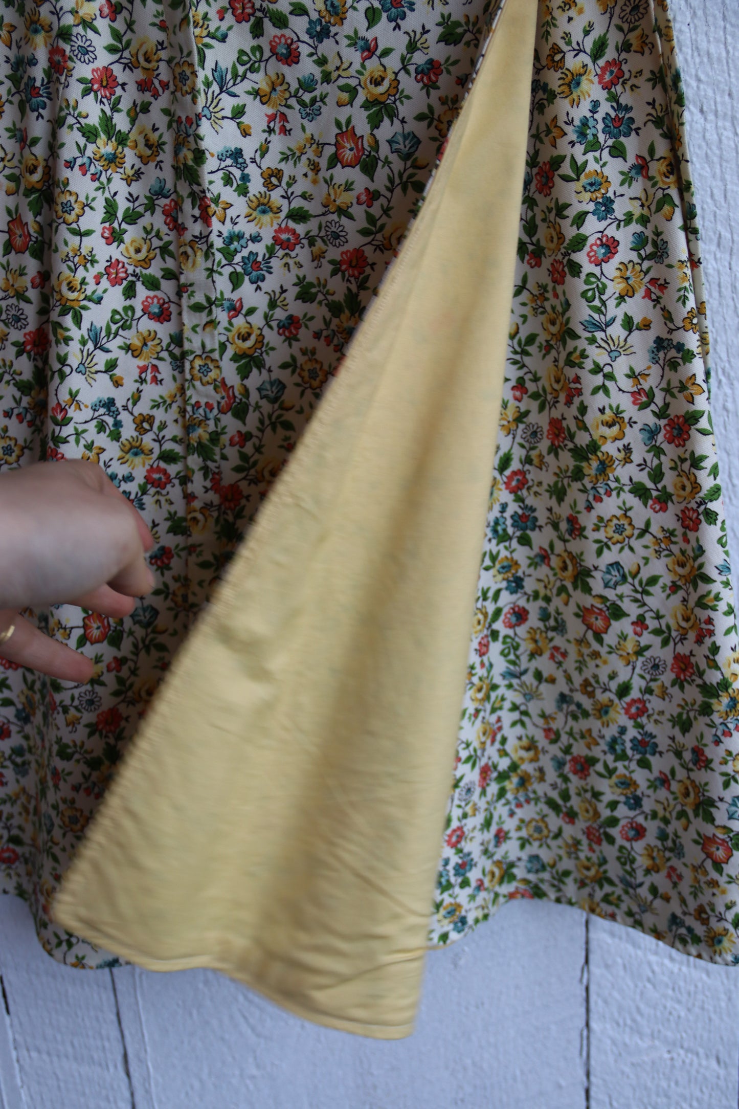 Floral and Butter Yellow Lined Wrap Skirt - 1970s