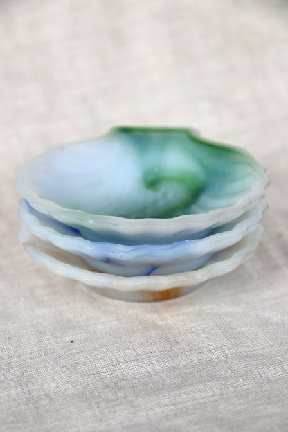 Set of 4 Marbled Glass Seashell Dishes