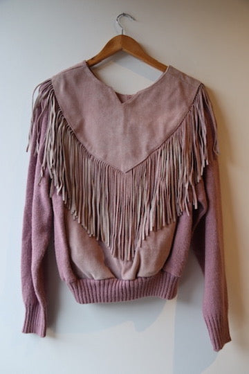 Pioneer Wear Fringed Suede and Knit Sweatshirt