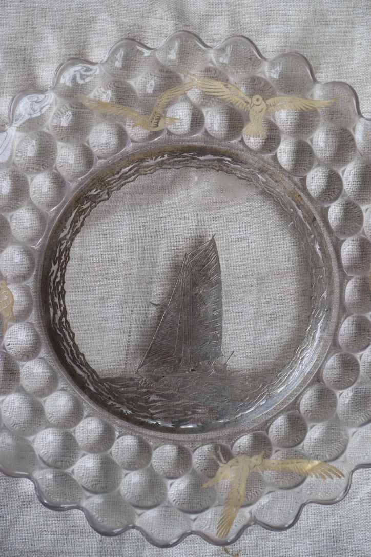 Vintage Glass Plate with Etching