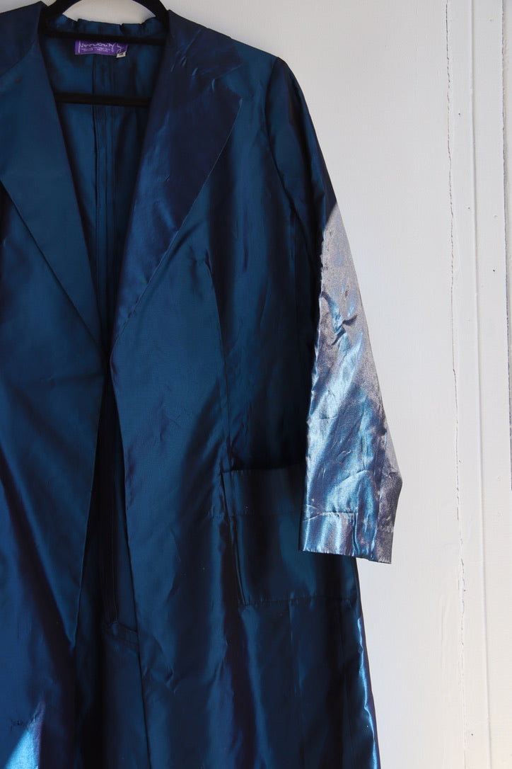 "MARIANNE NOVOBATZKY Soho Couture irridscent blue taffeta coat"