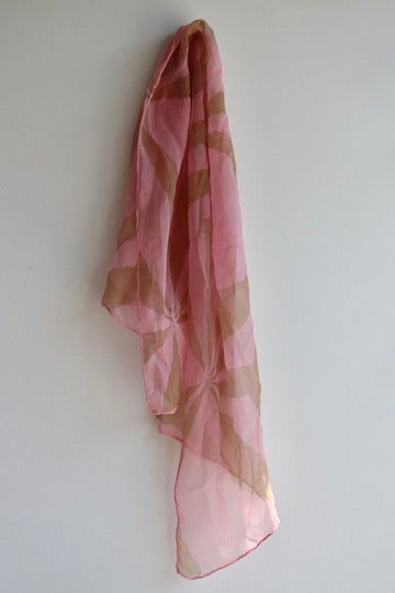 Vintage Sheer Pink and Brown Radial Tie Dyed Silk scarf