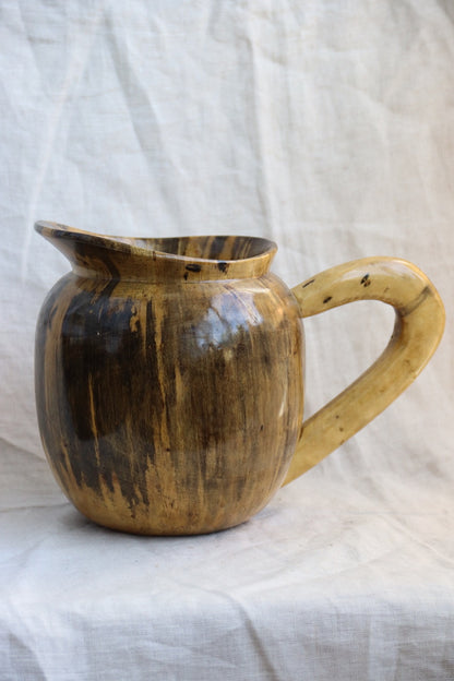 Polished Wood Turned Vase and Pitcher Set