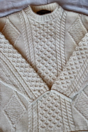 White Wool Irish Fisherman Sweater