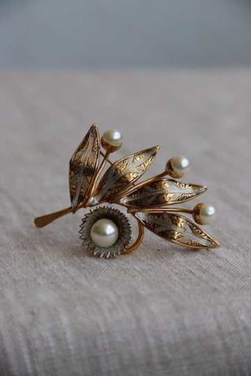 Gold and Pearl Floral Pin