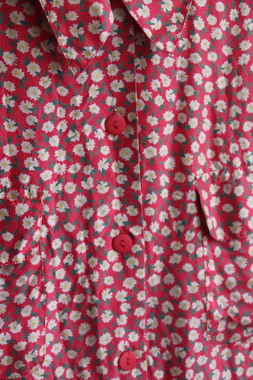 Red Floral Silk Button Down Shirt