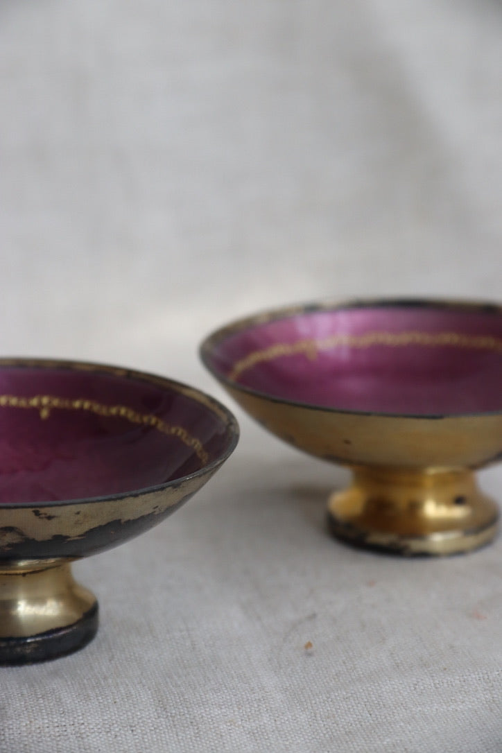Set of 2 purple enamel and sterling silver bowls