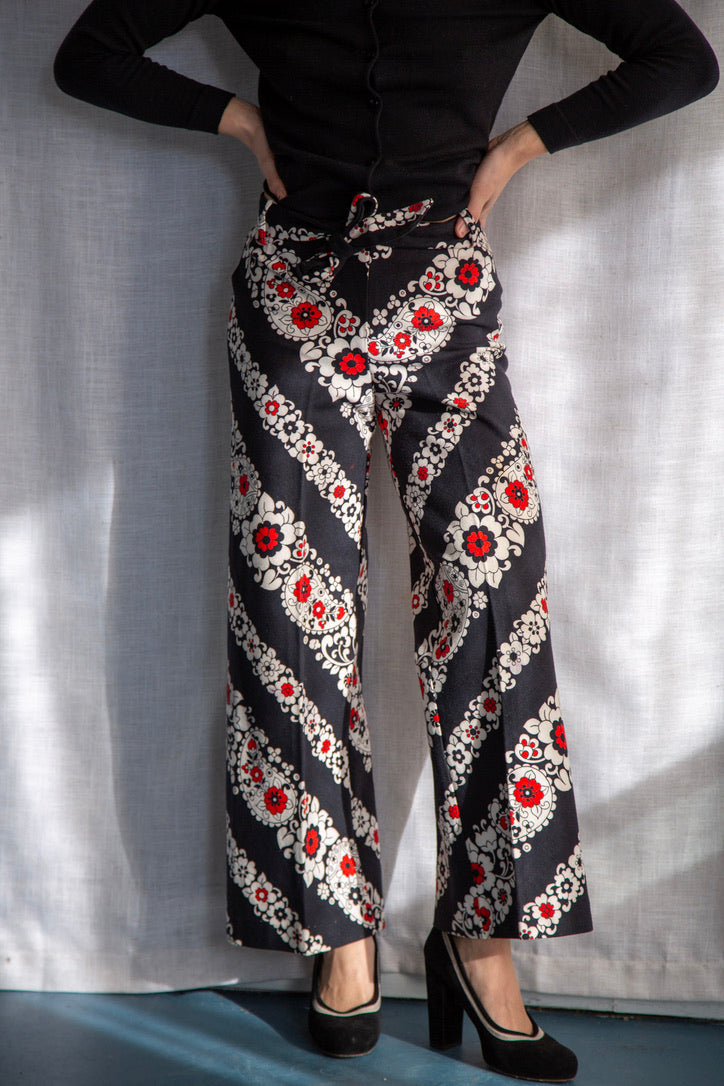Vintage 1970s Black and Red Paisley Pants