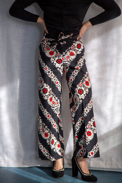 Vintage 1970s Black and Red Paisley Pants