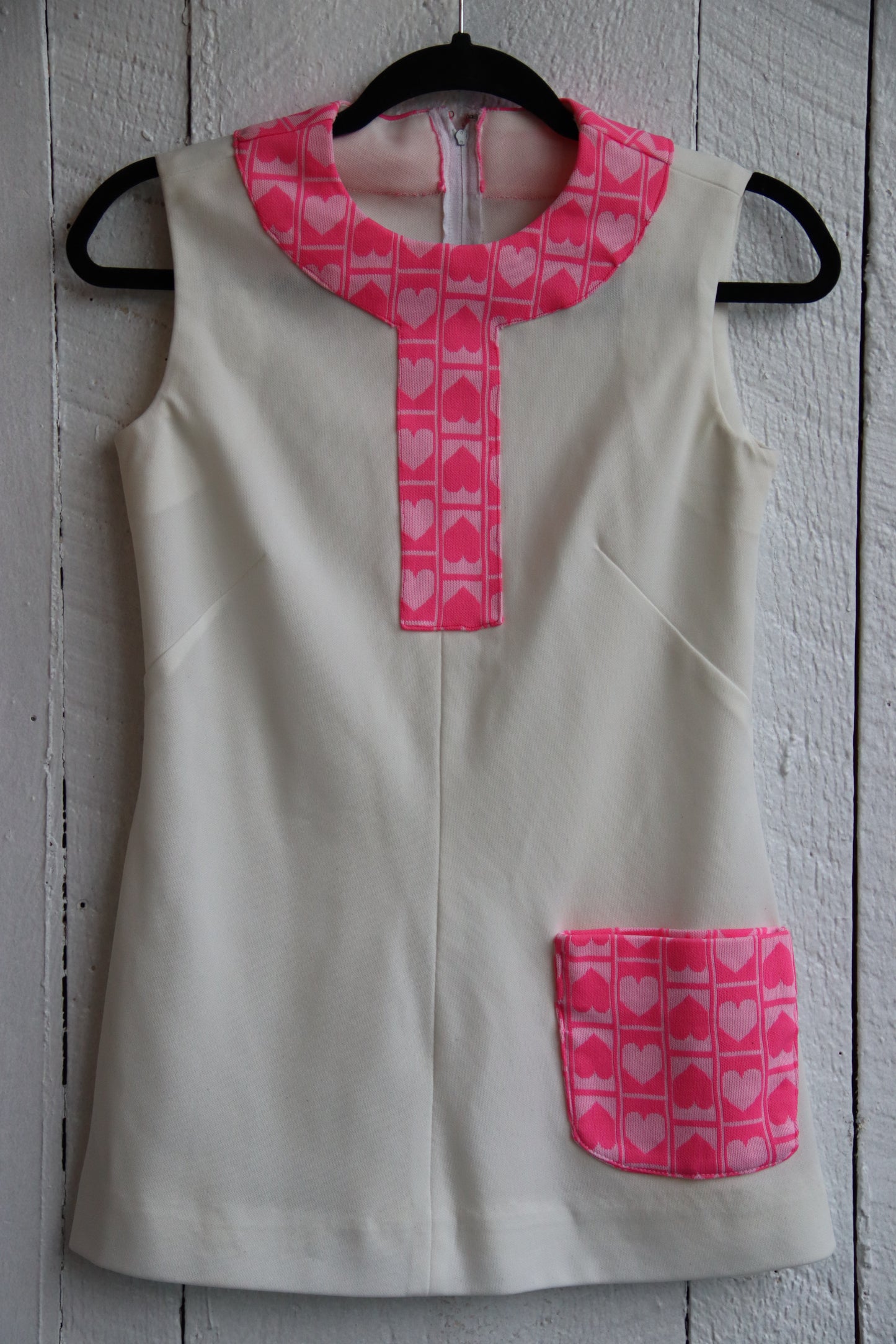 White Tennis Dress with Neon Pink Details - 1970s