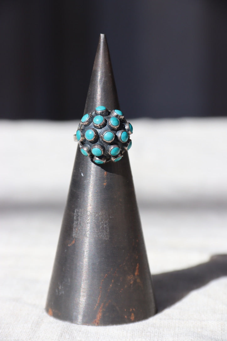 Vintage Sterling Silver Mexico Turquoise Cluster Ring