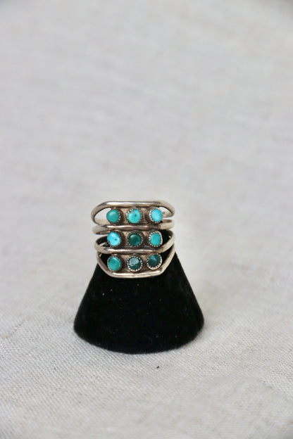 Sterling Silver multi row turquoise ring