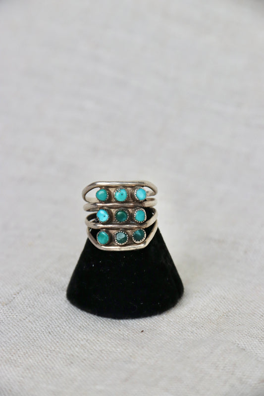 Sterling Silver multi row turquoise ring