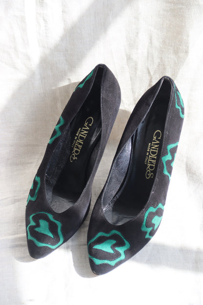 Vintage Gandlers black and green suede heels