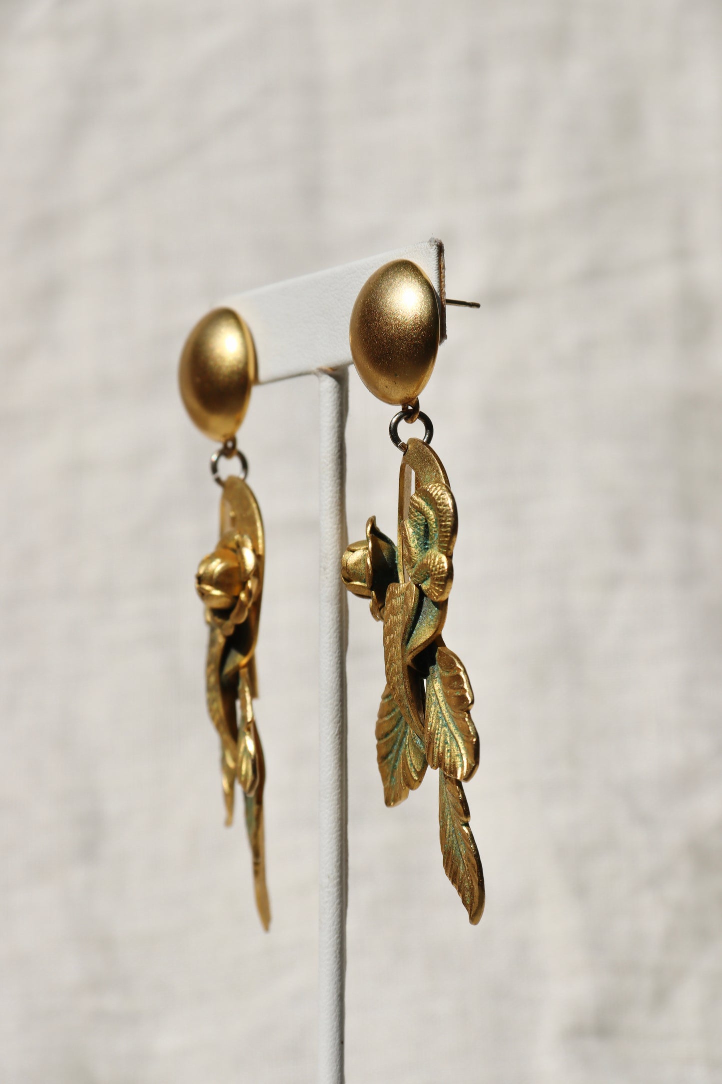 Gold Tone Snake Leaf Earrings