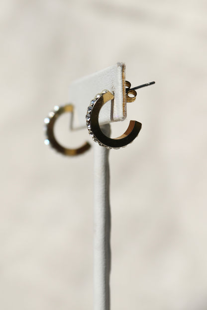rhinestone gold tone hoop earrings