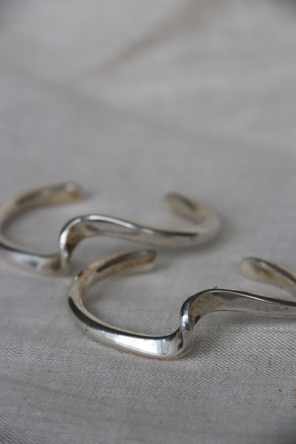 Set of Two Sterling Silver Wave Cuff Bracelets