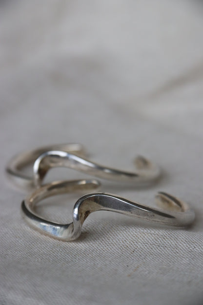 Set of Two Sterling Silver Wave Cuff Bracelets