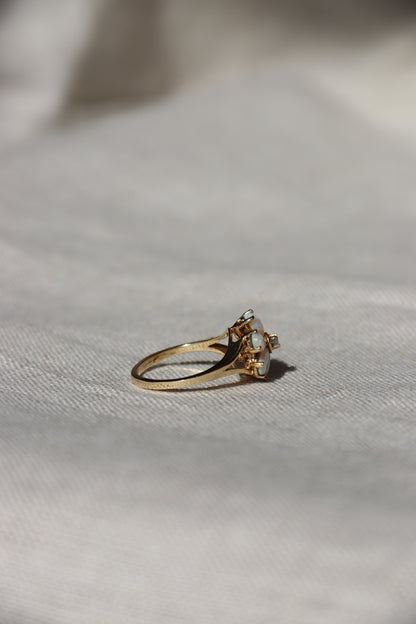 10K Yellow Gold Opal and Diamond Flower Ring