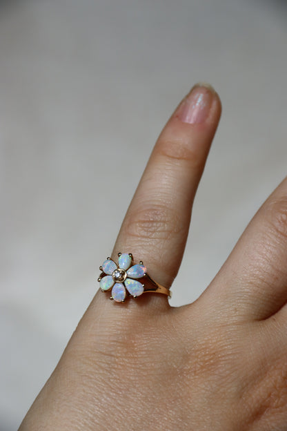 10K Yellow Gold Opal and Diamond Flower Ring